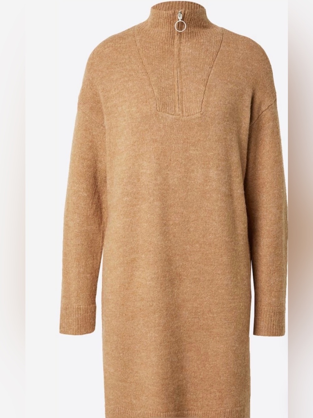 B.young Zip Tan Mock Neck Sweater Dress | Large NWT